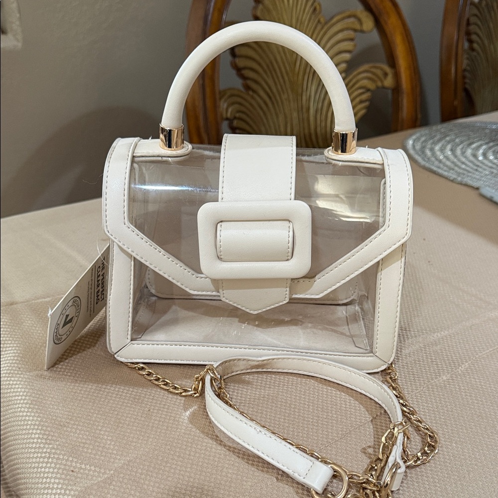 Transparent White Handbag with Gold Chain great for concerts